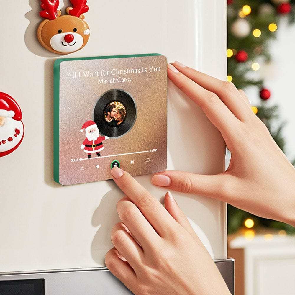 Custom Music Fridge Magnet Personalized Photo Colorful Santa Claus Fridge Magnet Music That Can Be Played Christmas Gift - Fridgebeatsau