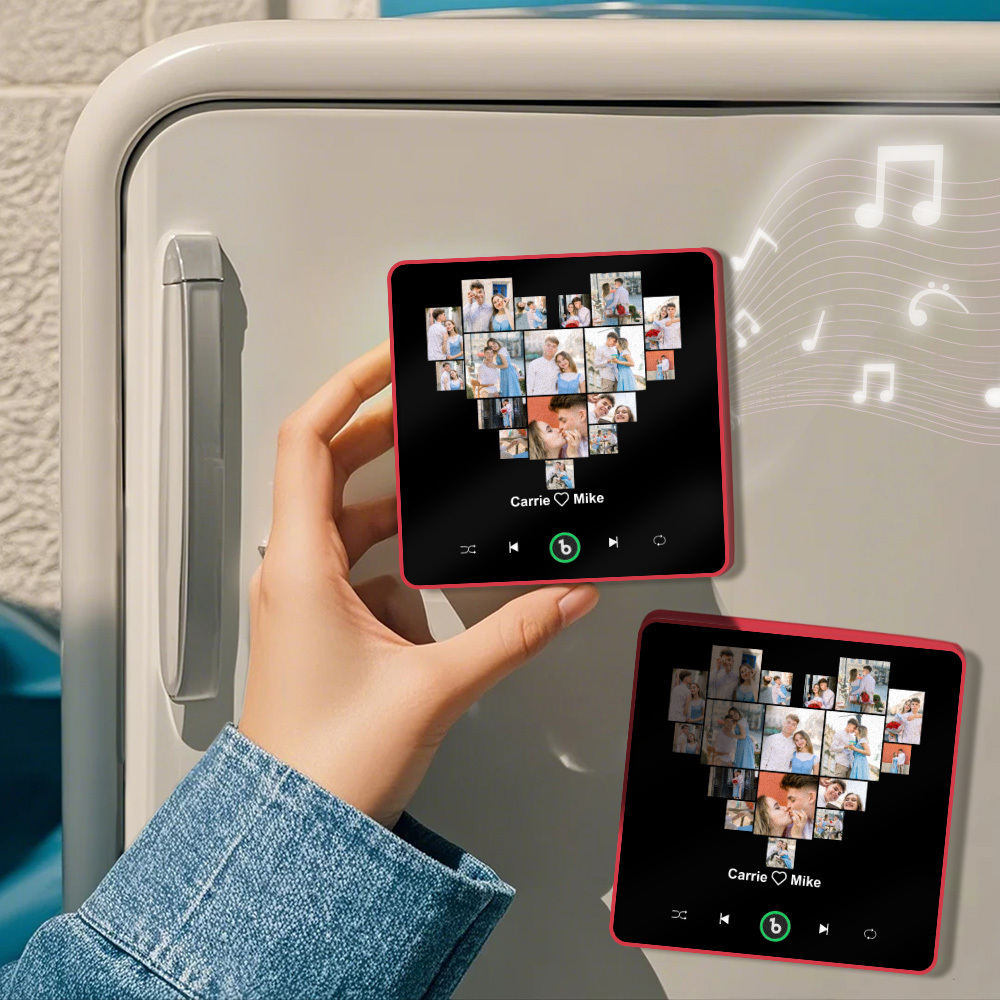 Custom Music And Photo Fridge Magnet Personalized Heart Fridge Magnet for Valentine's Day - Fridgebeatsau