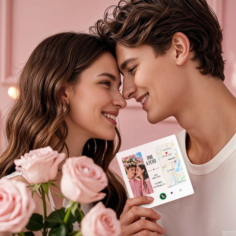 Custom Music Fridge Magnet with Photo and Map Upgraded Music Fridge Magnet Valentine's Gifts Our First Date - Fridgebeatsau
