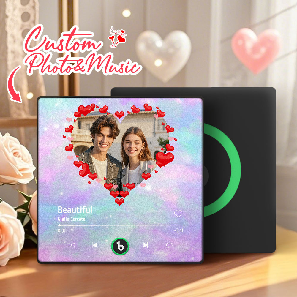 Personalized Music Fridge Magnet Heart Pink Valentine Gift Album Fridge Magnet Music Wall Photo Sticker Music Movement That Can Be Played Gift for Couple - Fridgebeatsau