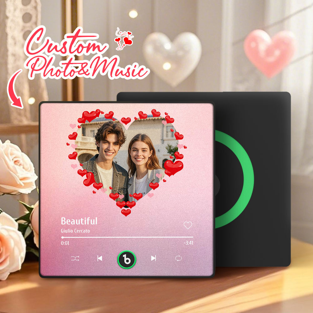 Personalized Music Fridge Magnet Heart Pink Valentine Gift Album Fridge Magnet Music Wall Photo Sticker Music Movement That Can Be Played Gift for Couple - Fridgebeatsau