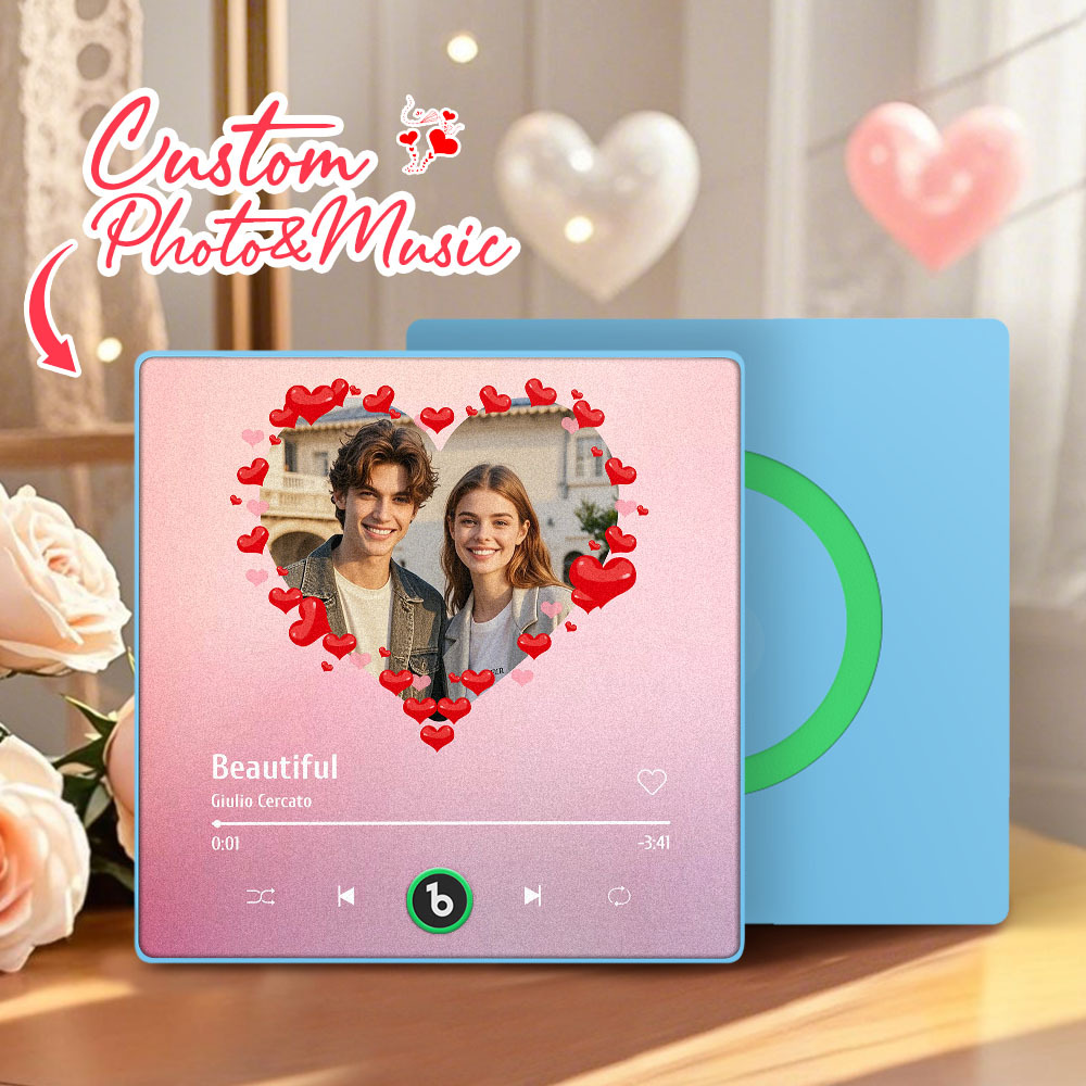 Personalized Music Fridge Magnet Heart Pink Valentine Gift Album Fridge Magnet Music Wall Photo Sticker Music Movement That Can Be Played Gift for Couple - Fridgebeatsau