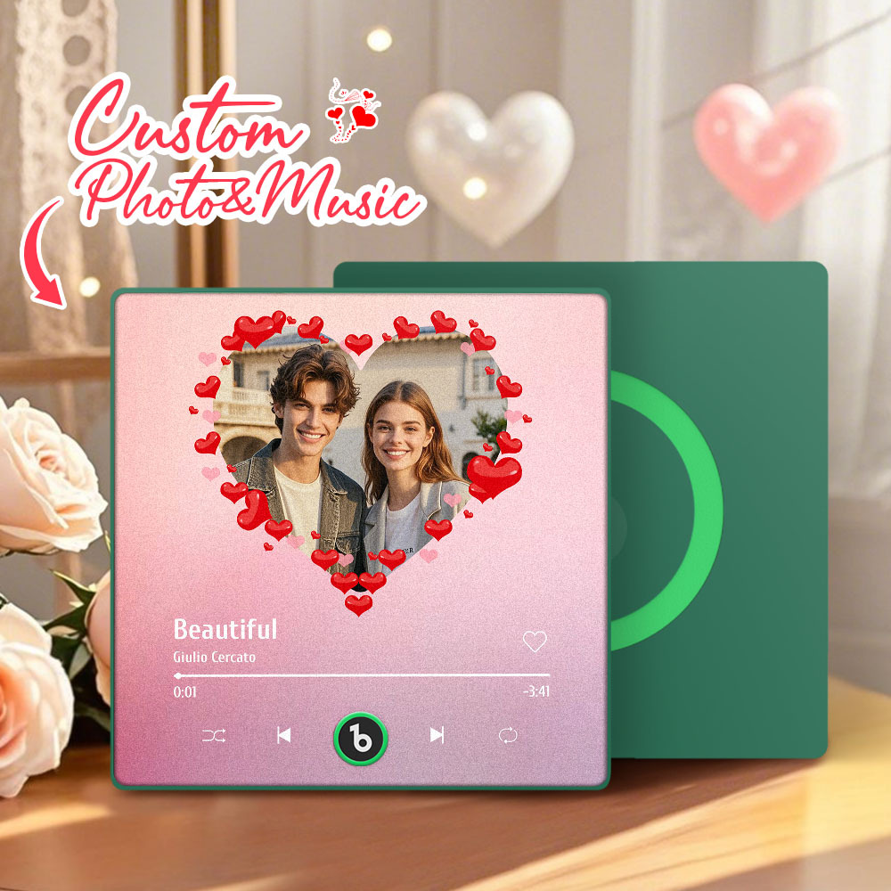 Personalized Music Fridge Magnet Heart Pink Valentine Gift Album Fridge Magnet Music Wall Photo Sticker Music Movement That Can Be Played Gift for Couple - Fridgebeatsau