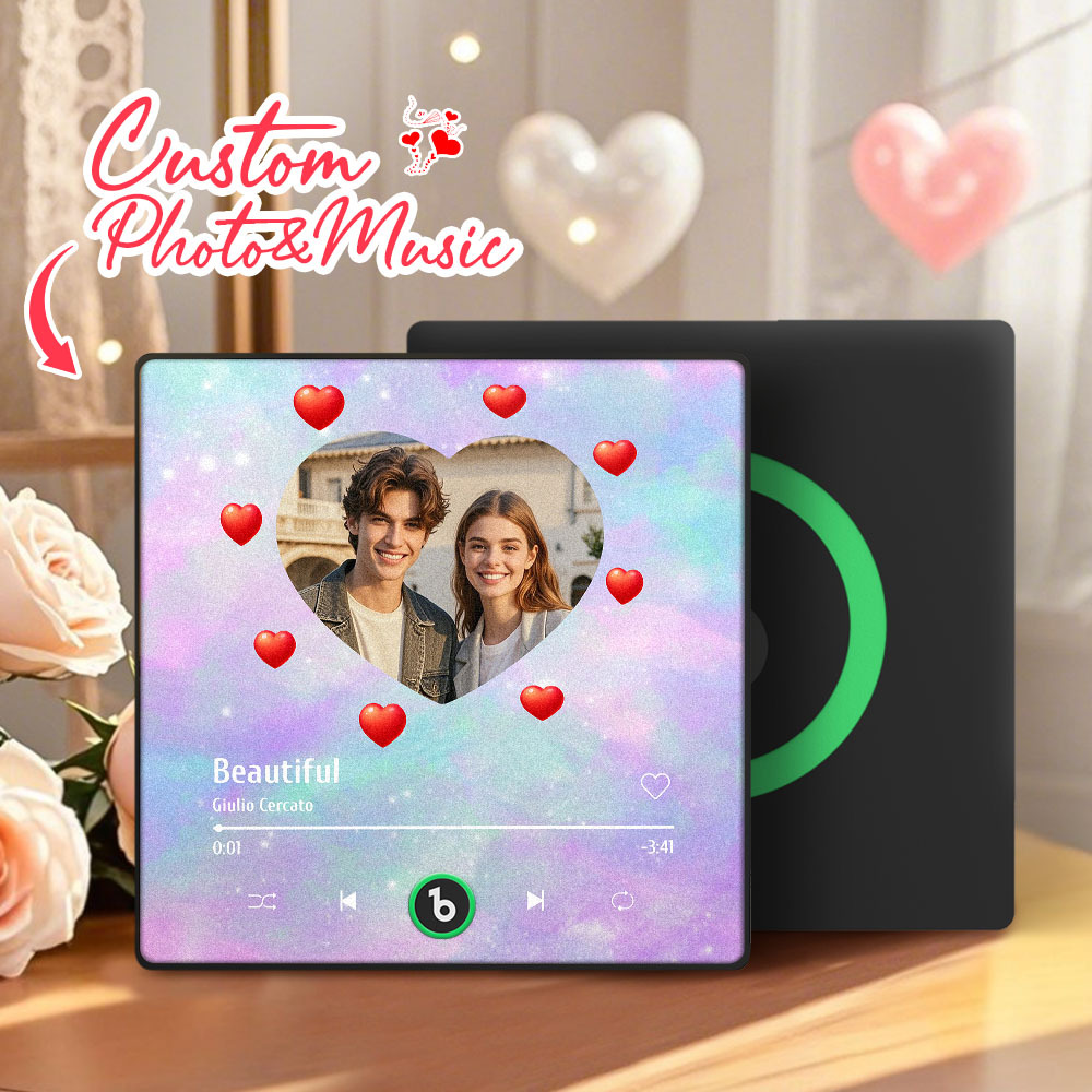 Personalized Music Fridge Magnet Heart Pink Valentine Gift Album Fridge Magnet Music Wall Photo Sticker Music Movement That Can Be Played Gift for Couple - Fridgebeatsau