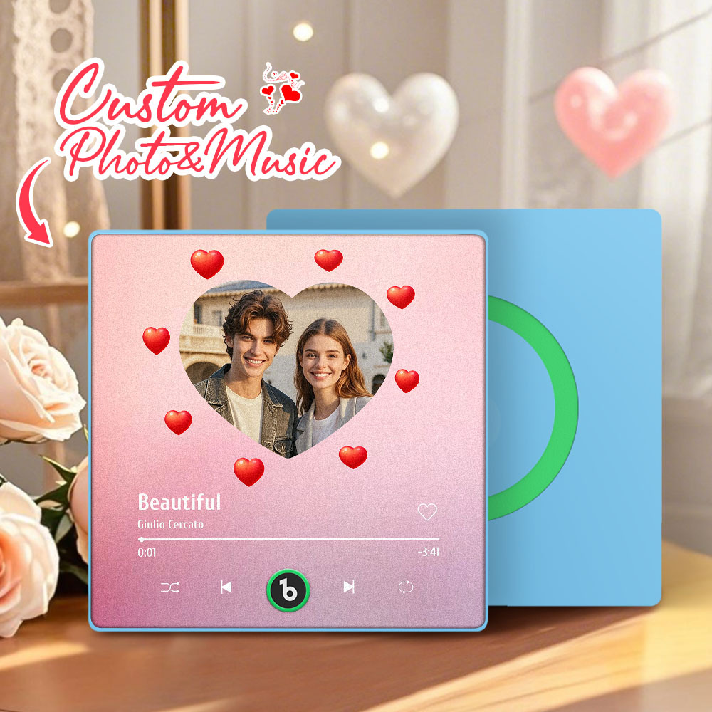 Personalized Music Fridge Magnet Heart Pink Valentine Gift Album Fridge Magnet Music Wall Photo Sticker Music Movement That Can Be Played Gift for Couple - Fridgebeatsau