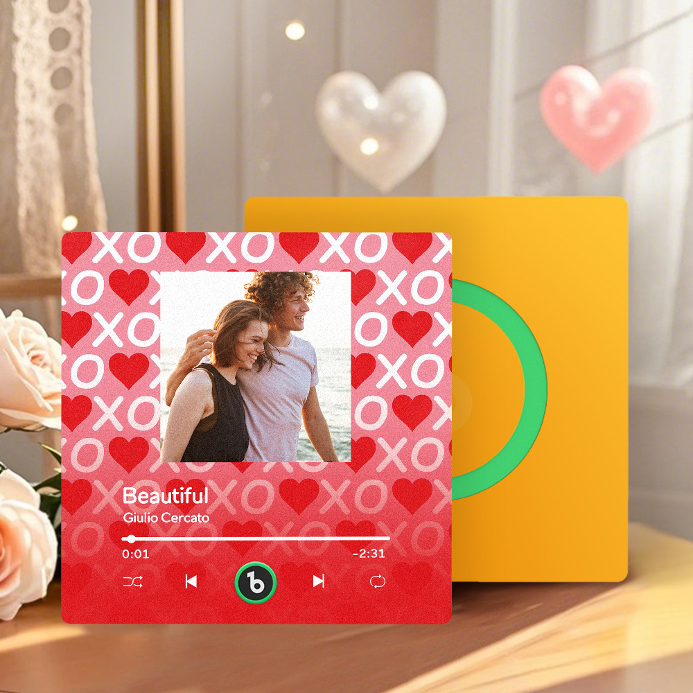 Personalized Music Fridge Magnet Pink Valentine Gift Album Fridge Magnet Music Wall Photo Sticker Music Movement That Can Be Played Gift for Couple - Fridgebeatsau