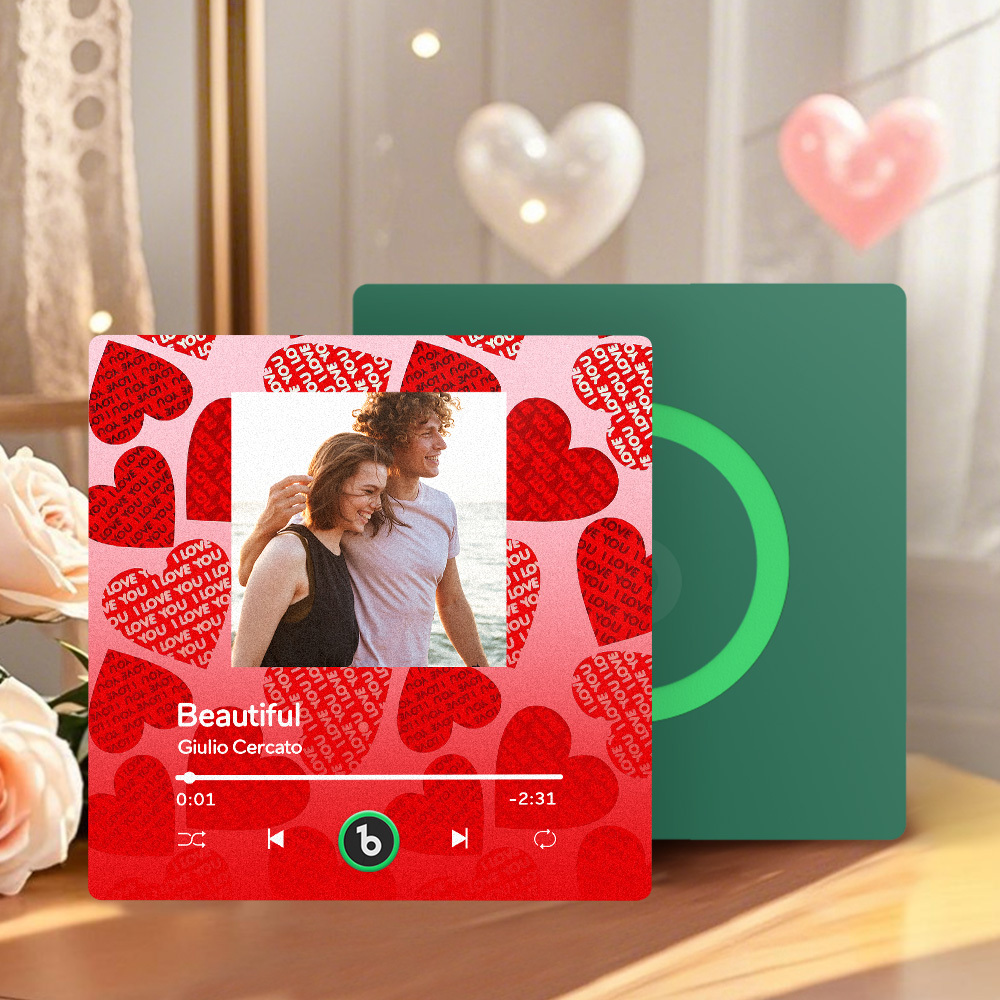 Personalized Music Fridge Magnet Pink Valentine Gift Album Fridge Magnet Music Wall Photo Sticker Music Movement That Can Be Played Gift for Couple - Fridgebeatsau