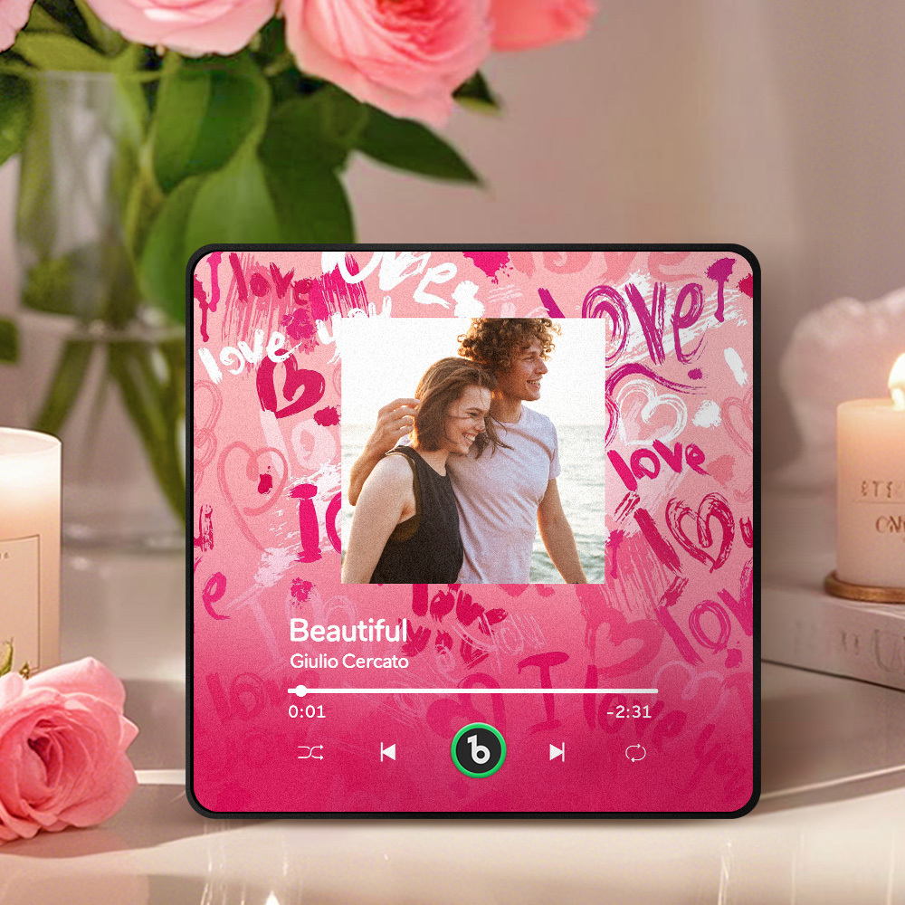 Personalized Music Fridge Magnet Pink Valentine Gift Album Fridge Magnet Music Wall Photo Sticker Music Movement That Can Be Played Gift for Couple - Fridgebeatsau