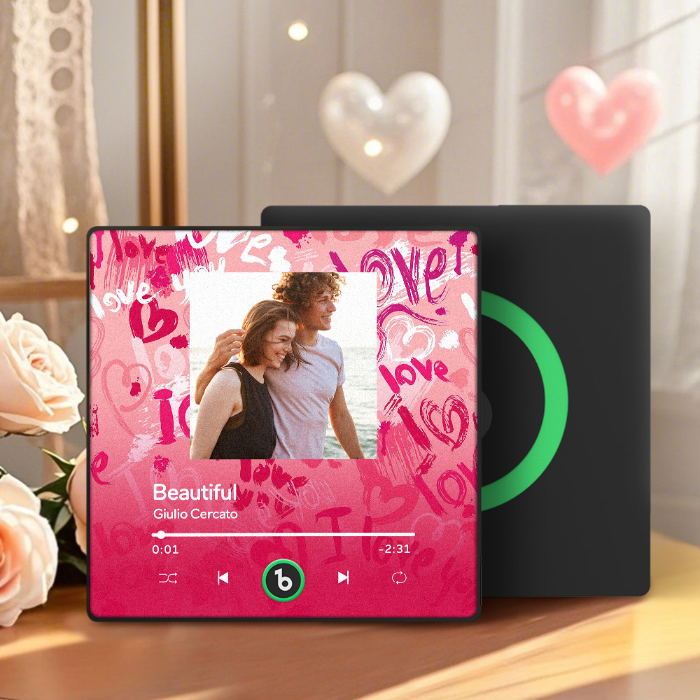 Personalized Music Fridge Magnet Pink Valentine Gift Album Fridge Magnet Music Wall Photo Sticker Music Movement That Can Be Played Gift for Couple - Fridgebeatsau