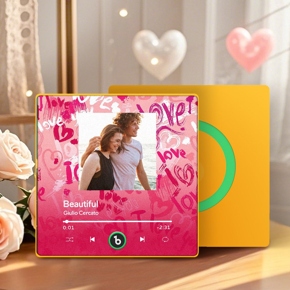 Personalized Music Fridge Magnet Pink Valentine Gift Album Fridge Magnet Music Wall Photo Sticker Music Movement That Can Be Played Gift for Couple - Fridgebeatsau