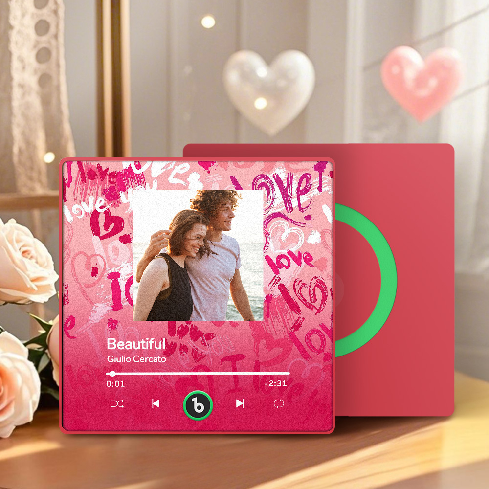 Personalized Music Fridge Magnet Pink Valentine Gift Album Fridge Magnet Music Wall Photo Sticker Music Movement That Can Be Played Gift for Couple - Fridgebeatsau