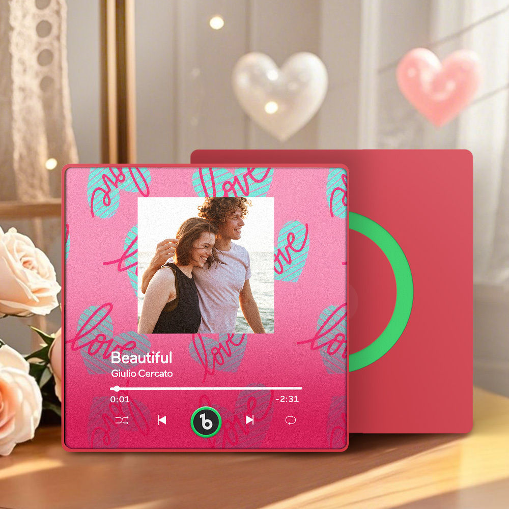 Personalized Music Fridge Magnet Pink Valentine Gift Album Fridge Magnet Music Wall Photo Sticker Music Movement That Can Be Played Gift for Couple - Fridgebeatsau