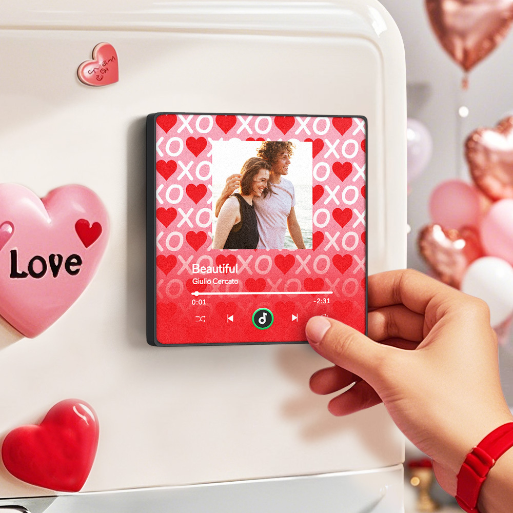 Personalized Music Fridge Magnet Pink Valentine Gift Album Fridge Magnet Music Wall Photo Sticker Music Movement That Can Be Played Gift for Couple - Fridgebeatsau