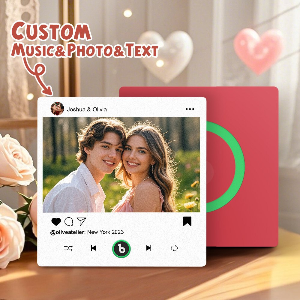 Custom Music Fridge Magnets Valentine's Day Gifts Custom Music Fridge Magnet Colorful Frame Album Fridge Magnet Can Play Songs Gift for Couple - Fridgebeatsau