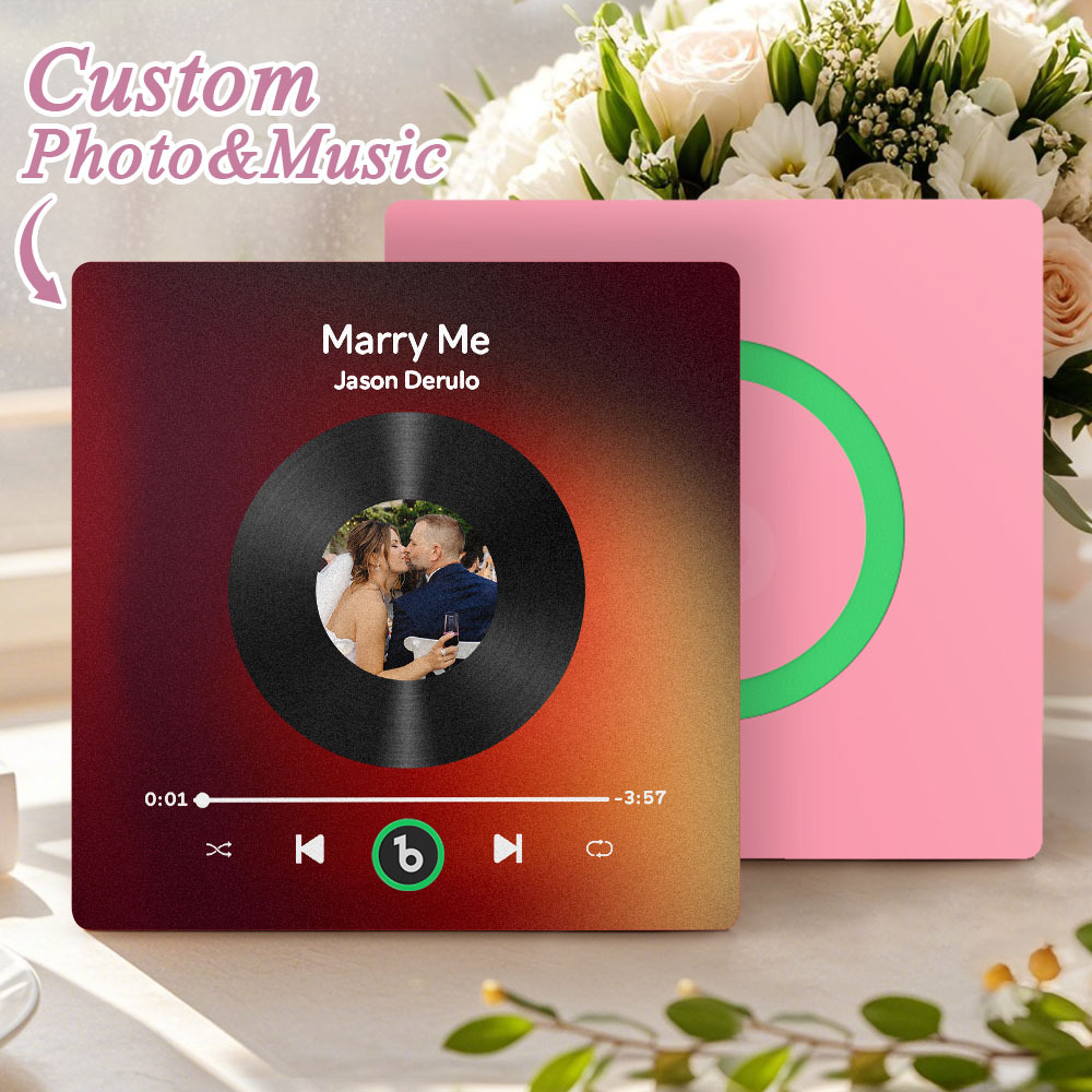 Custom Music Fridge Magnet Custom Colorful Frame Album Fridge Magnet Music Wall Photo Sticker Song Magnets That Can Play Music Wedding Gifts for Her - Fridgebeatsau