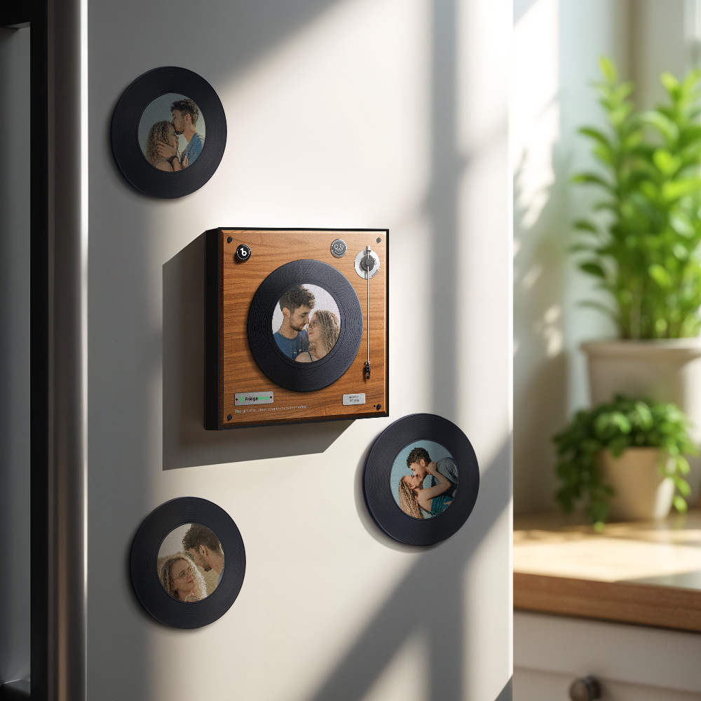 Custom Music & Photo Fridge Magnet Can Customize 1-6 Vinyl Record and Songs Personalized Vintage Photo Song That Can Play Music Wedding Gifts for Husband - Fridgebeatsau
