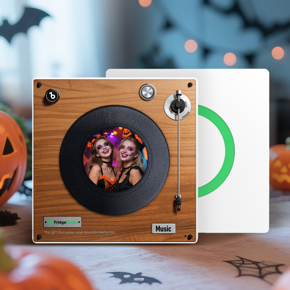 Custom Music & Photo Fridge Magnet Can Customize 1-6  Vinyl Record and Songs Personalized Vintage Photo Song That Can Play Music Halloween Gifts for Couple - Fridgebeatsau