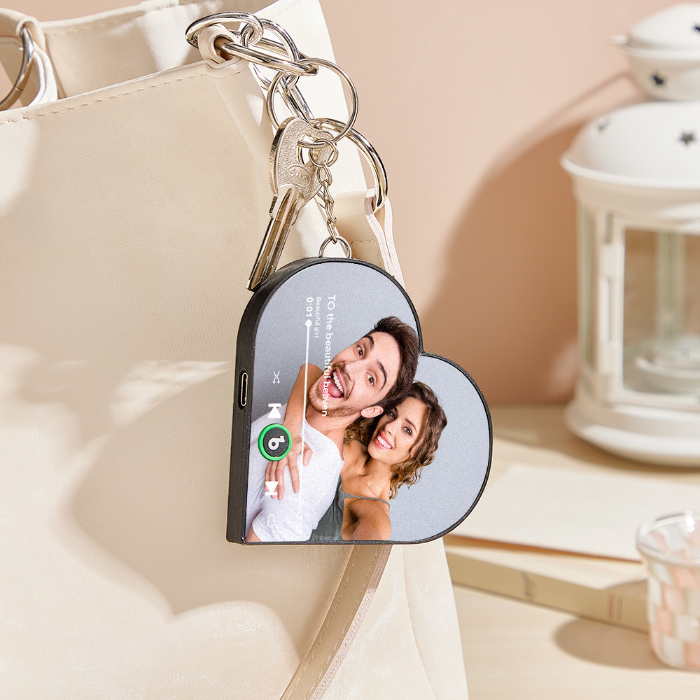 Custom Mini Music Fridge Magnet Keychain Personalized Photo Heart Frame Music Keychain Mini Magnet For Fridge That Can Play Songs Without Cellphone Anniversary Gifts