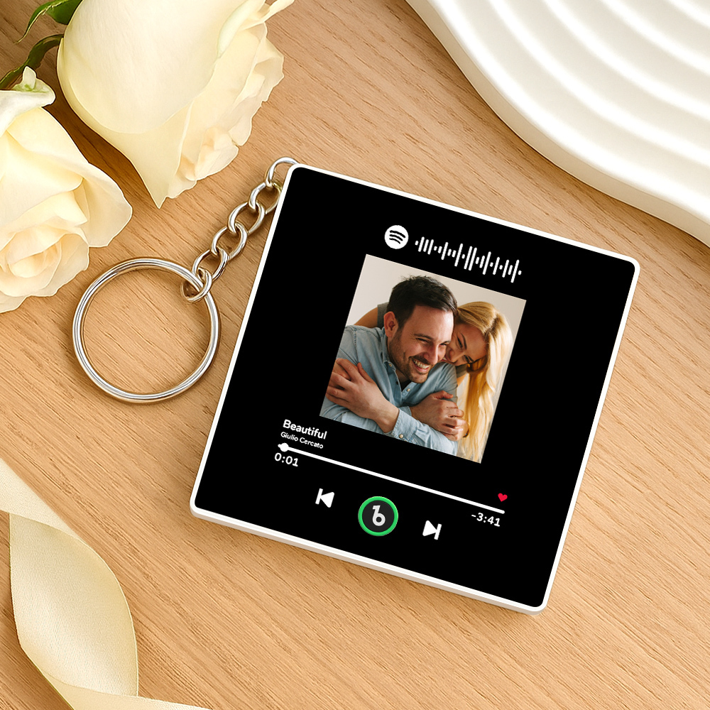 Personalized Photo Music Keychain Album Box Package Charm, Ready To Play Music Anniversary Gift - Fridgebeatsau