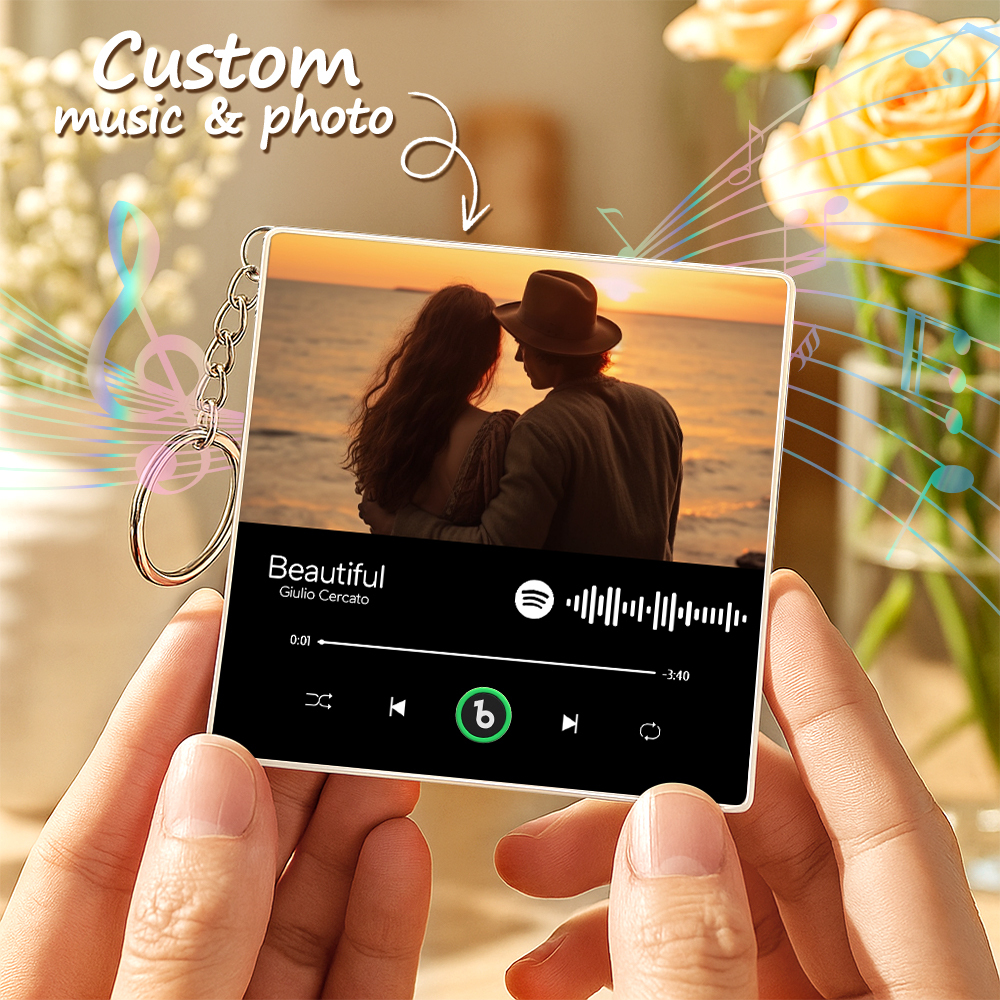 Personalized Photo Music Keychain Album Box Package Charm, Ready To Play Music Anniversary Gift - Fridgebeatsau