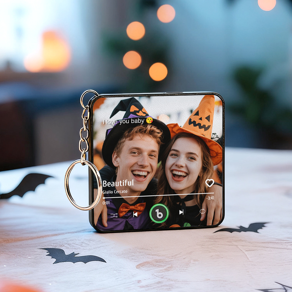 Custom Music Gift Mini Fridge Magnet Keychain Custom Photo Music Box Play Song Valentine Gift For Her Photo Music Magnet Keychain Halloween Gifts for Her - Fridgebeatsau