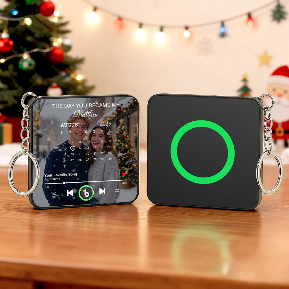 Personalized Mini Music Fridge Magnet Keychain With Calendar Photo "The Day You Became My" Refrigerator Magnet Keyring Can Play Songs Anniversary Gifts - Fridgebeatsau