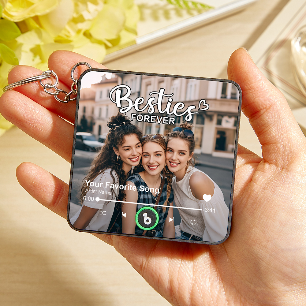 Personalized Mini Music Fridge Magnet Keychain Custom Besties Forever Song Magnet Keychain Heartfelt Gift For Best Friends - Fridgebeatsau