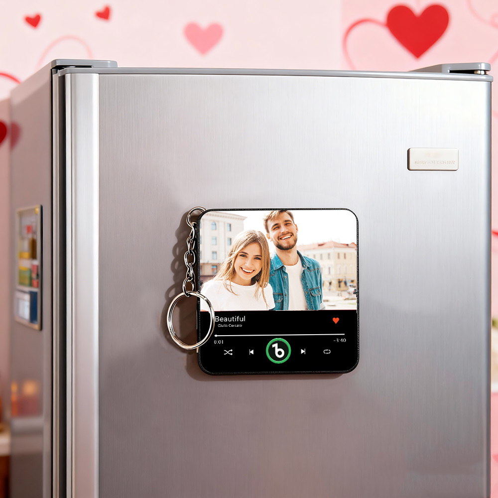 Personalized Photo Music Keychain Mini Fridge Magnet Playable Song Keepsake Gift Valentine`’s Gift for Lover - Fridgebeatsau