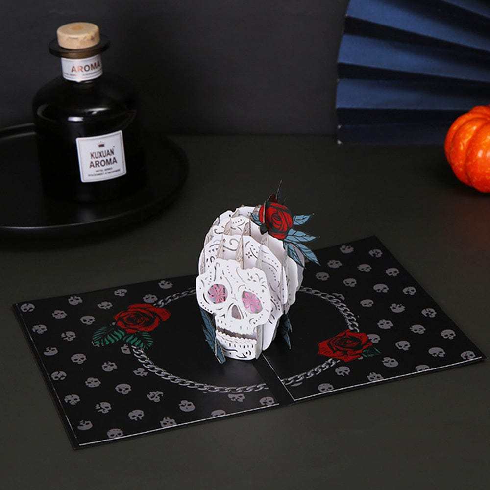 Halloween 3D Pop Up Card Rose Skull Pop Up Greeting Card - GiftLab