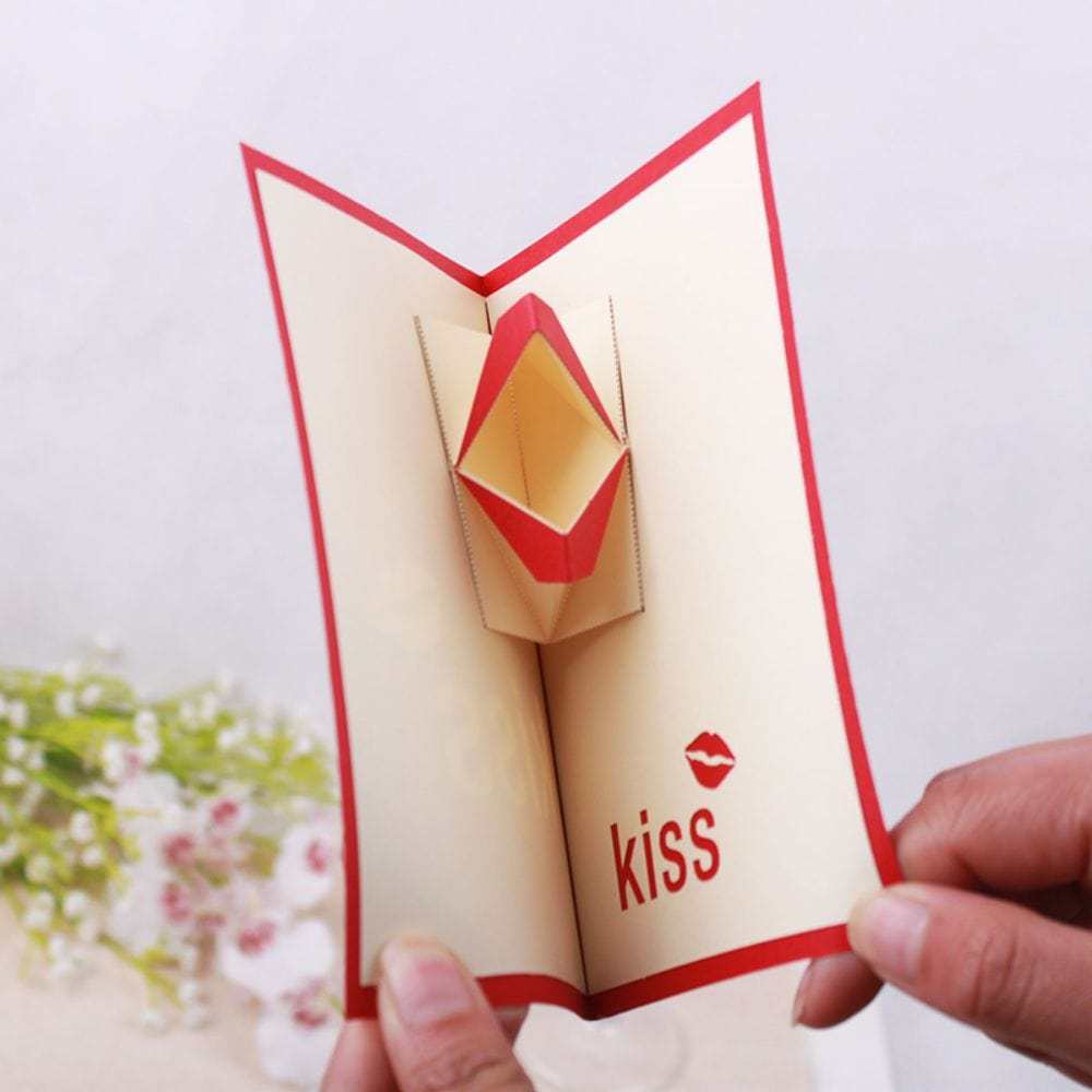 3D Creative Valentine's Day Pop Up Card Sexy Red Lips Pop Up Greeting Card - GiftLab