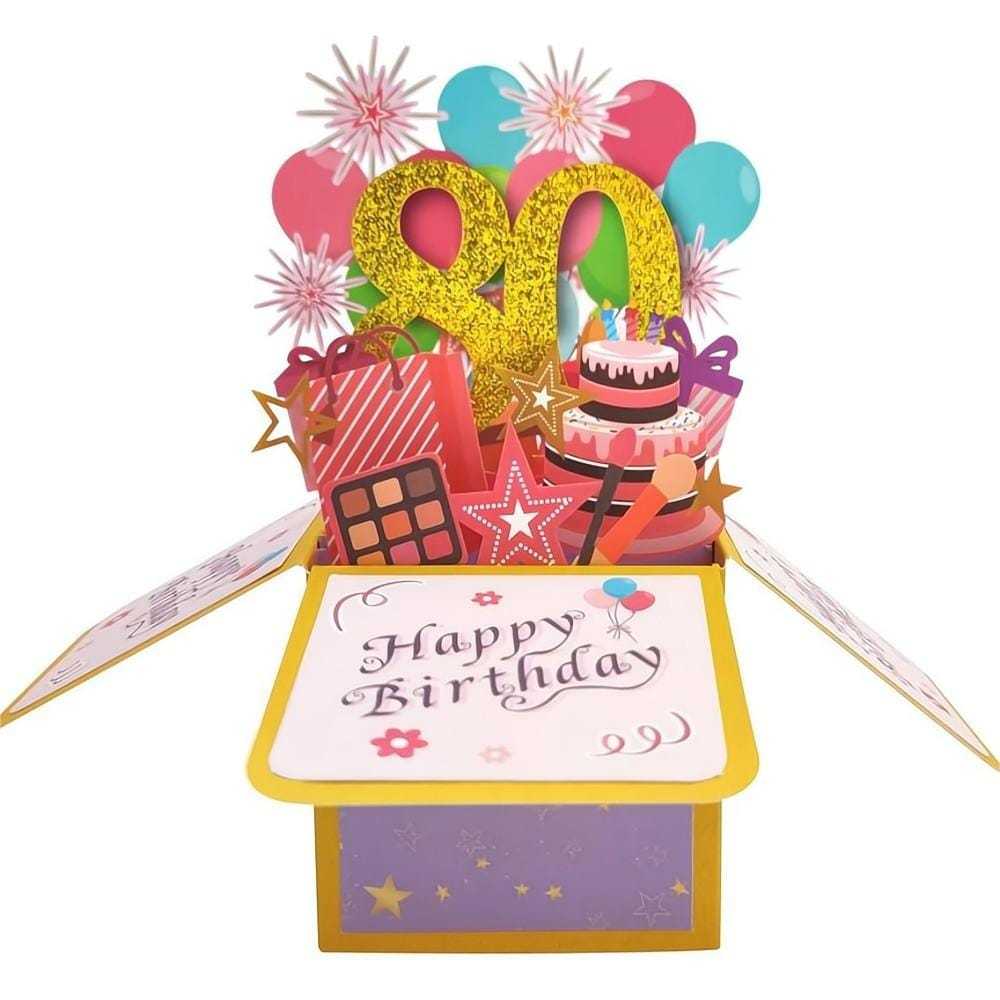 Birthday Pop Up Box Card 80th Birthday 3D Pop Up Greeting Card - GiftLab