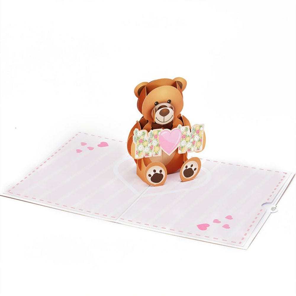 Love Your Mom Pop Up Card Bear 3D Pop Up Greeting Card for Mom - NameNecklace
