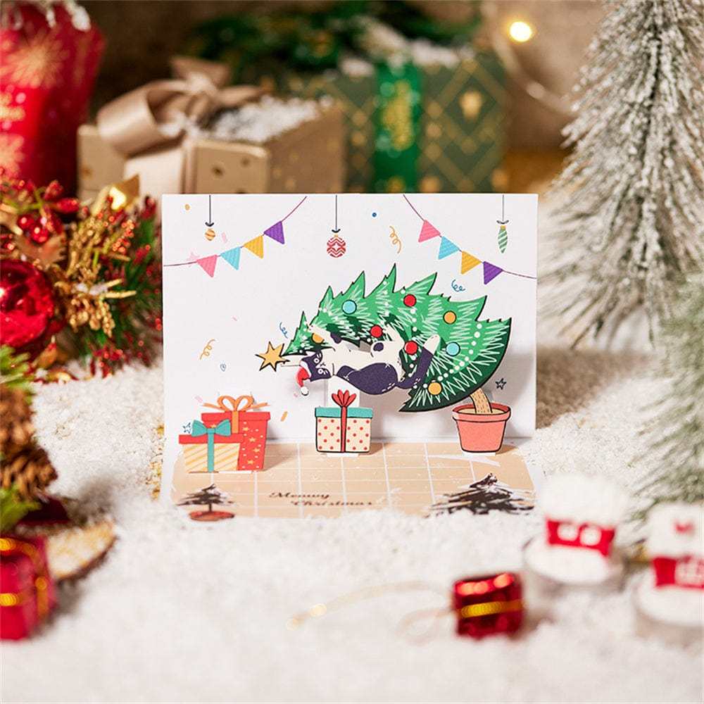Christmas 3D Pop Up Card Christmas Cat Greeting Card - GiftLab