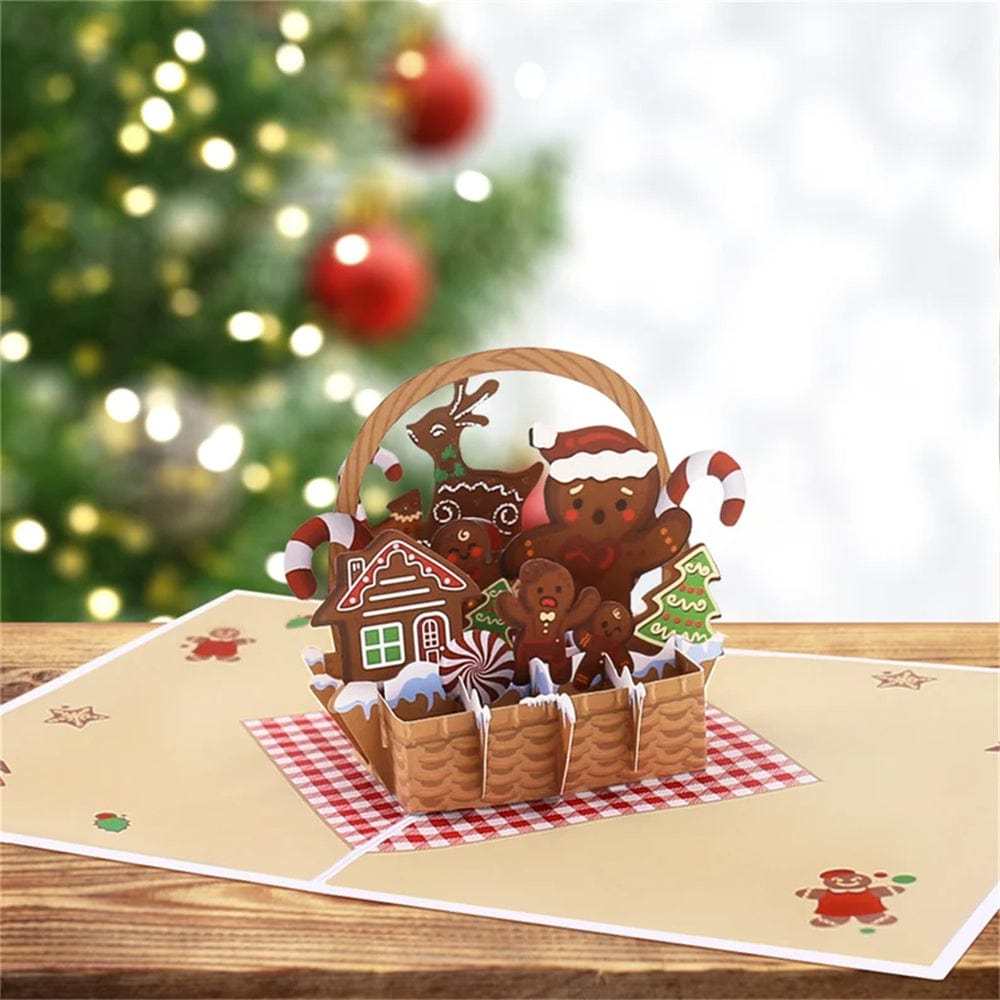 Christmas 3D Pop Up Card Christmas Gingerbread Basket Greeting Card - GiftLab