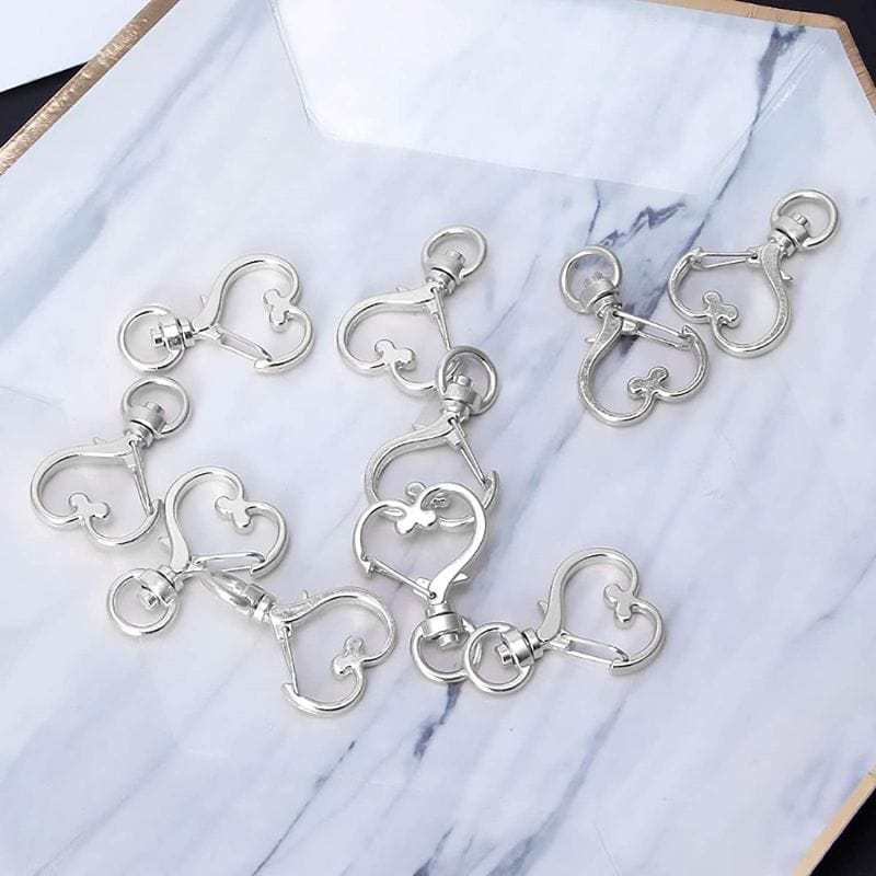 Heart-Shaped Swivel Snap Hook Keychain Metal Spring Snap Keychain Hook Lobster Clasp Key Ring Silver - Fridgebeatsau