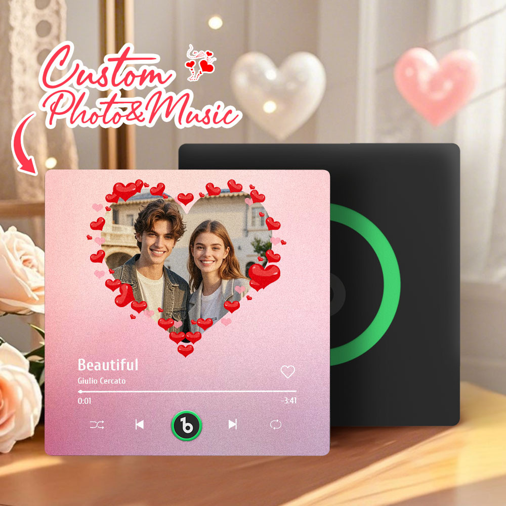Personalized Music Fridge Magnet Heart Pink Valentine Gift Album Fridge Magnet Music Wall Photo Sticker Music Movement That Can Be Played Gift for Couple - Fridgebeatsau