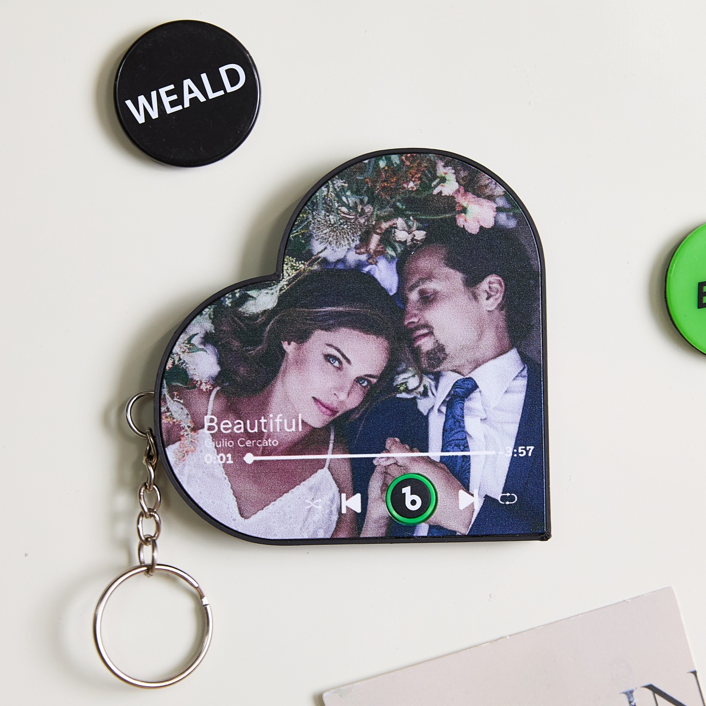 Custom Mini Music Fridge Magnet Keychain Personalized Photo Heart Frame Music Keychain Mini Magnet For Fridge That Can Play Songs Without Cellphone Anniversary Gifts - Fridgebeatsau