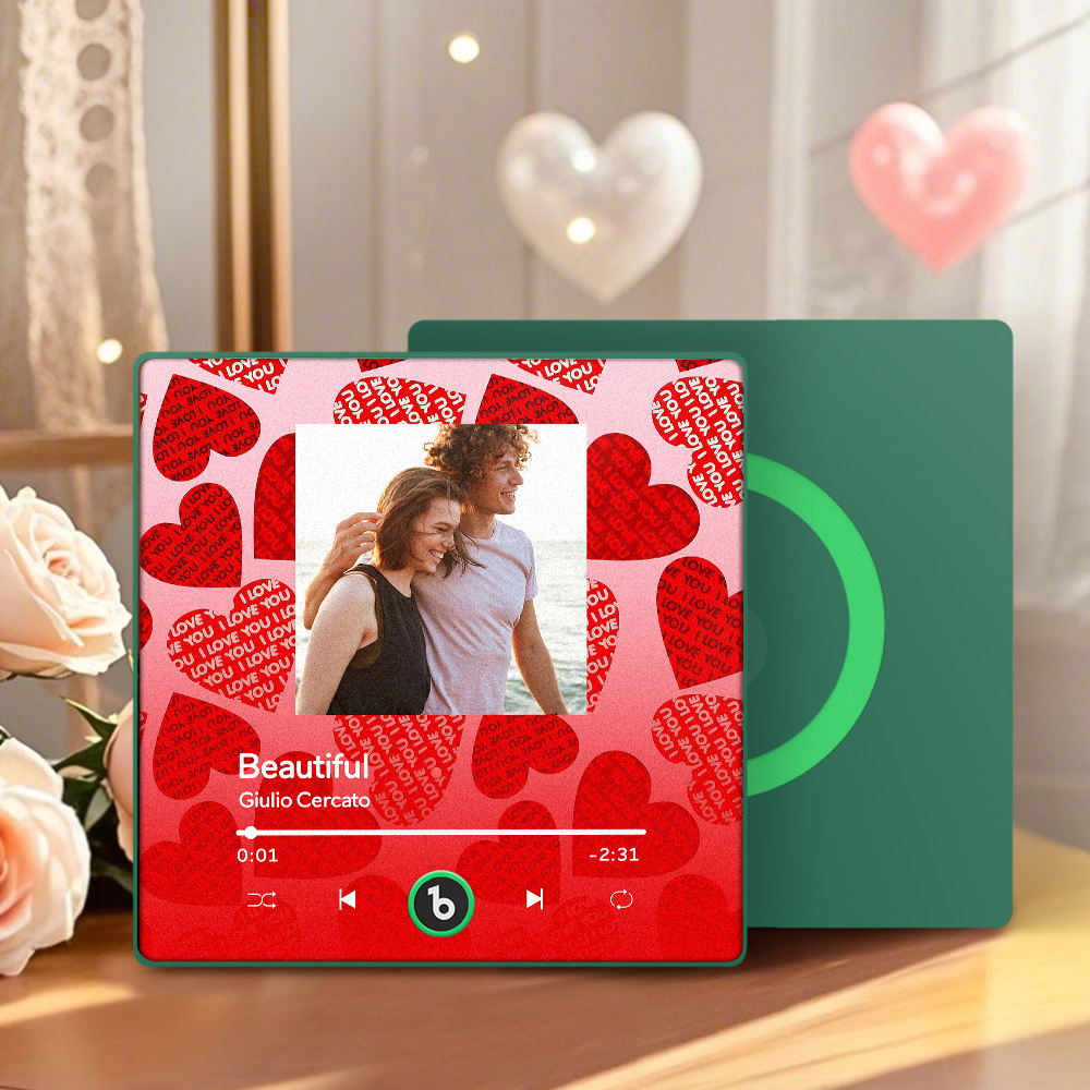 Personalized Music Fridge Magnet Pink Valentine Gift Album Fridge Magnet Music Wall Photo Sticker Music Movement That Can Be Played Gift for Couple - Fridgebeatsau