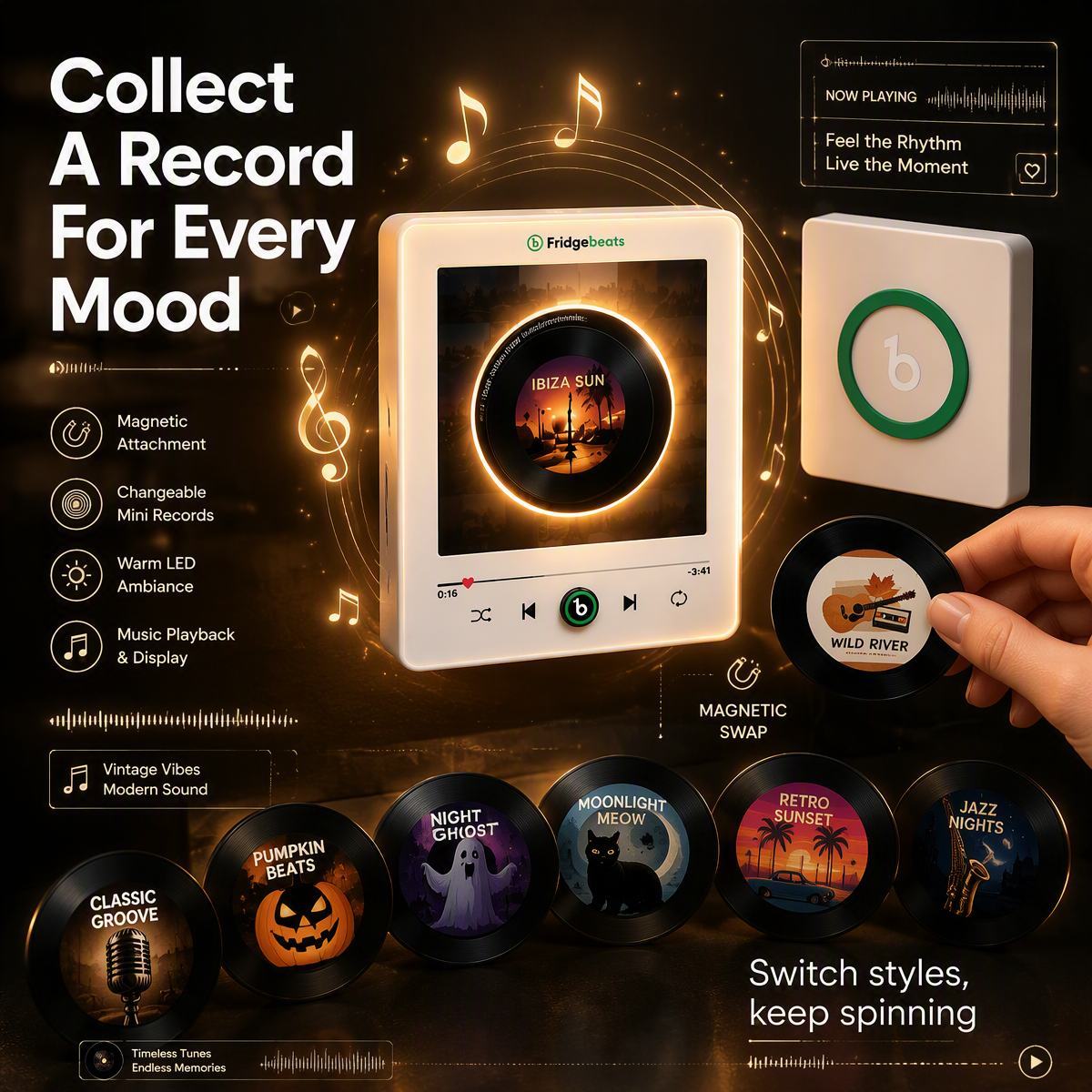 Halloween NFC Music Fridge Magnet Set - Spooky Vibes Playlist for Kitchen Decor & Gift - Fridgebeatsau