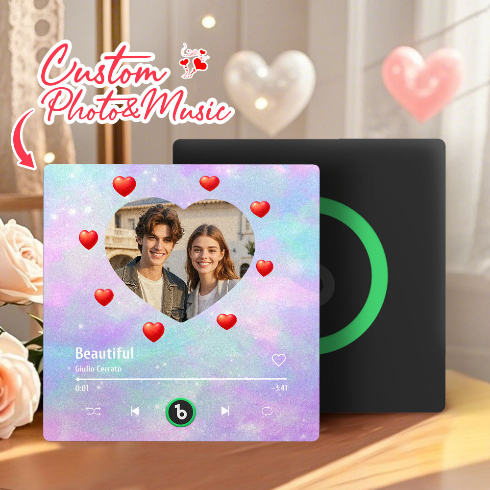 Personalized Music Fridge Magnet Heart Pink Valentine Gift Album Fridge Magnet Music Wall Photo Sticker Music Movement That Can Be Played Gift for Couple - Fridgebeatsau