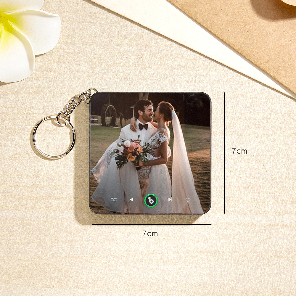 Custom Music & Photo Mini Fridge Magnet Keychain Supports Bluetooth Connectivity Custom Music Fridge Magnet Keychain Couple Gift Singing Refrigerator Magnet Keyring Wedding Gift for Him - Fridgebeatsau