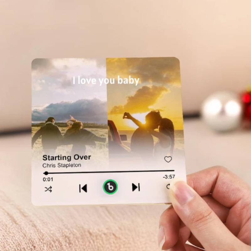 カスタム音楽冷蔵庫マグネット パーソナライズされた2枚の写真ソングマグネット 恋人への記念日ギフト - Fridgebeatsjp