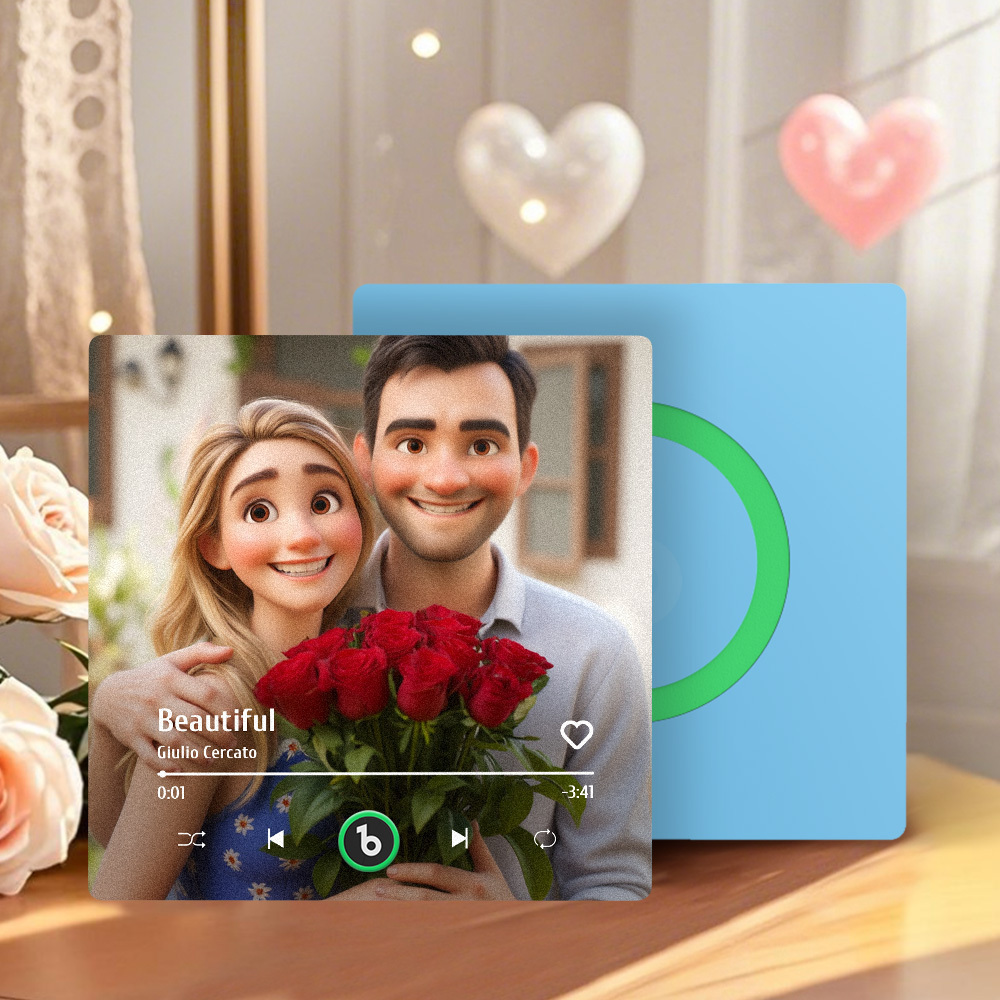 冷蔵庫用カスタムミュージックマグネット。パーソナライズされた写真入り漫画風ソング冷蔵庫マグネット。曲を再生可能。お母さんへのギフト。 - Fridgebeatsjp