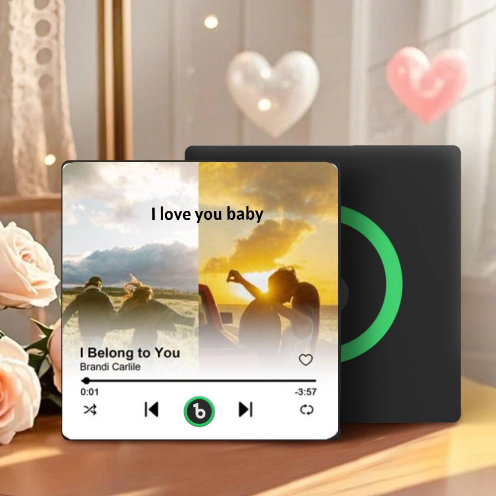 カスタム音楽冷蔵庫マグネット パーソナライズされた2枚の写真ソングマグネット 恋人への記念日ギフト - Fridgebeatsjp
