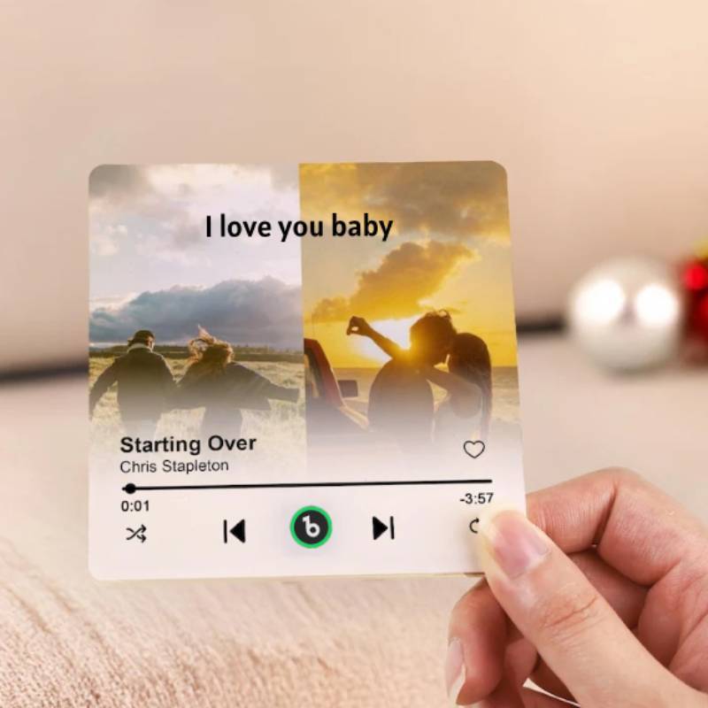 カスタム音楽冷蔵庫マグネット パーソナライズされた2枚の写真ソングマグネット 恋人への記念日ギフト - Fridgebeatsjp