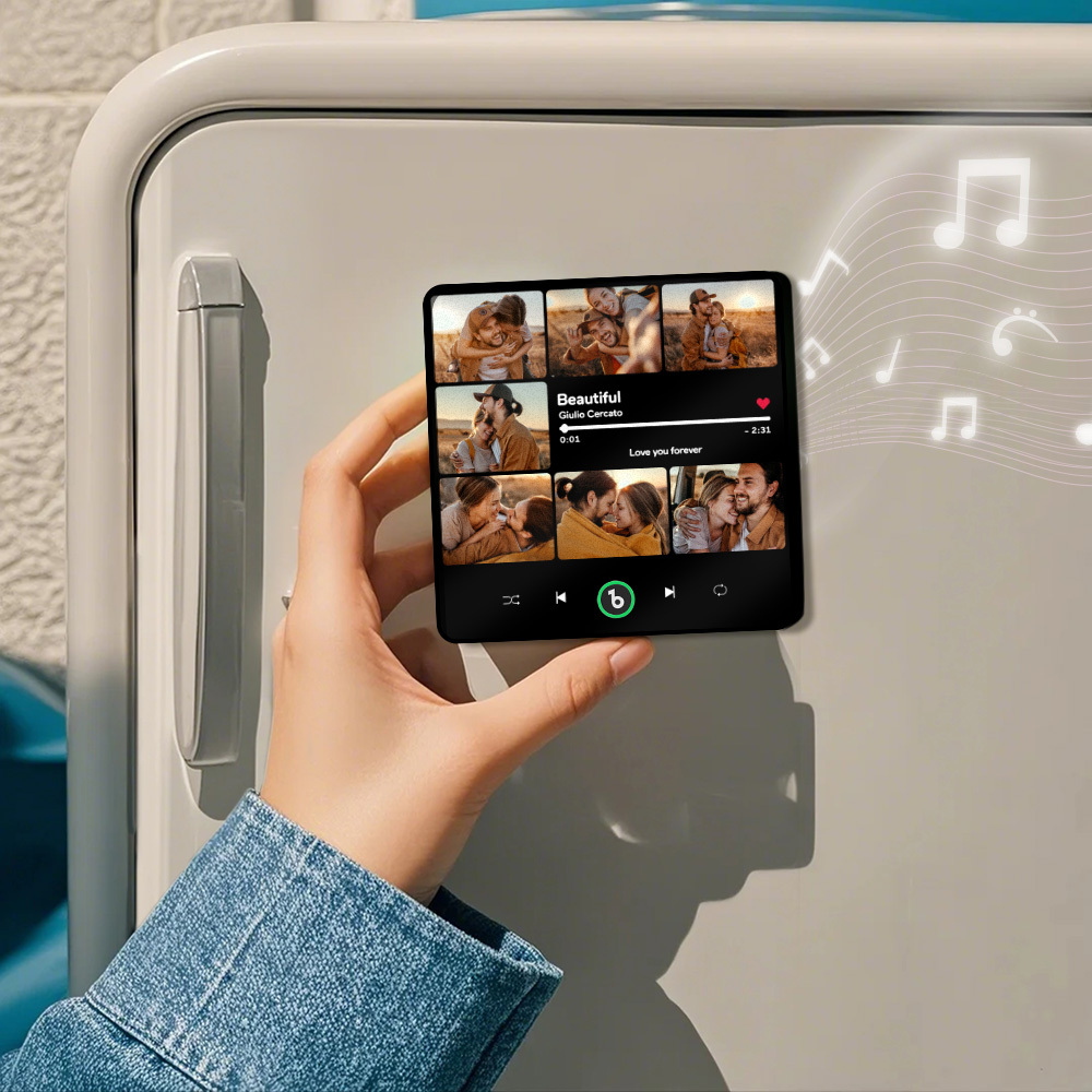 カスタム音楽&マルチ写真冷蔵庫マグネット.音楽を再生できるパーソナライズされた写真ソングマグネット.カップルへのクリスマスプレゼント. - Fridgebeatsjp