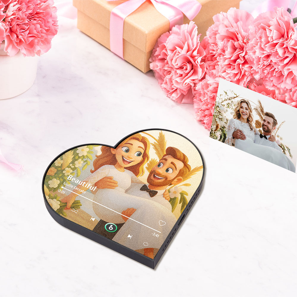 カスタムハート型音楽冷蔵庫マグネット。パーソナライズされた写真。様々な漫画スタイルの歌を再生できる冷蔵庫マグネット。結婚祝い、カップルへの記念日の贈り物。 - Fridgebeatsjp