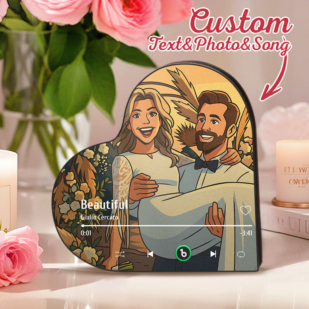 カスタムハート型音楽冷蔵庫マグネット。パーソナライズされた写真。様々な漫画スタイルの歌を再生できる冷蔵庫マグネット。結婚祝い、カップルへの記念日の贈り物。 - Fridgebeatsjp
