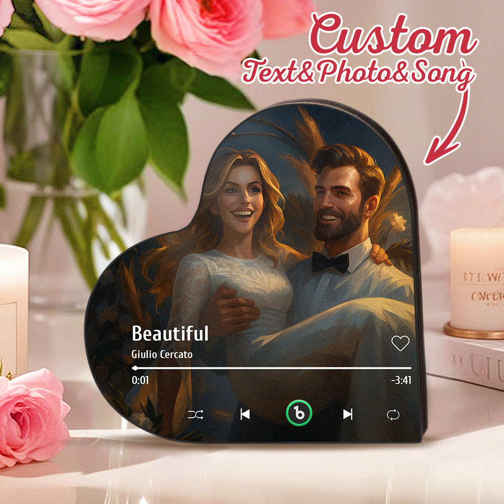 カスタムハート型音楽冷蔵庫マグネット。パーソナライズされた写真。様々な漫画スタイルの歌を再生できる冷蔵庫マグネット。結婚祝い、カップルへの記念日の贈り物。 - Fridgebeatsjp