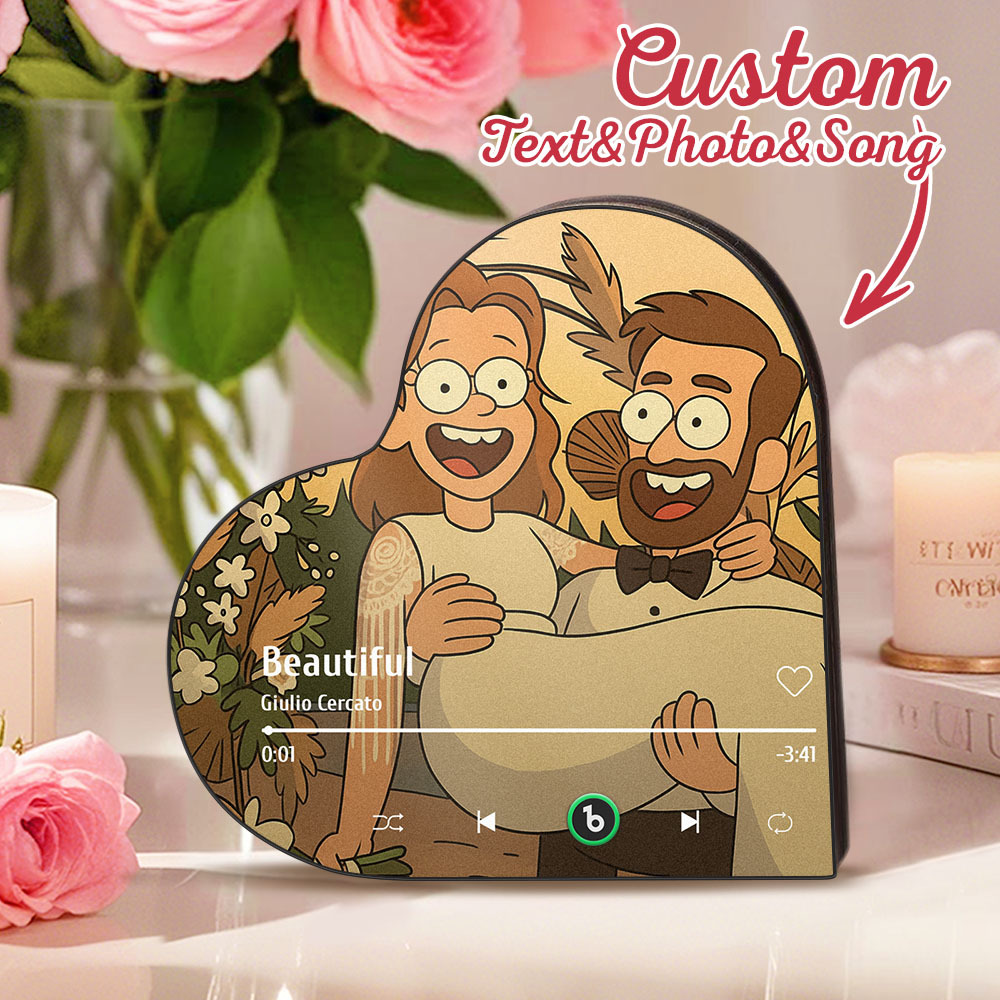 カスタムハート型音楽冷蔵庫マグネット。パーソナライズされた写真。様々な漫画スタイルの歌を再生できる冷蔵庫マグネット。結婚祝い、カップルへの記念日の贈り物。 - Fridgebeatsjp
